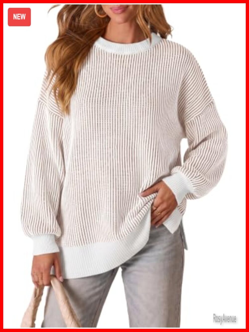 Womens Oversized Striped Knit Sweater Batwing Long Sleeve Crew Neck Pullover